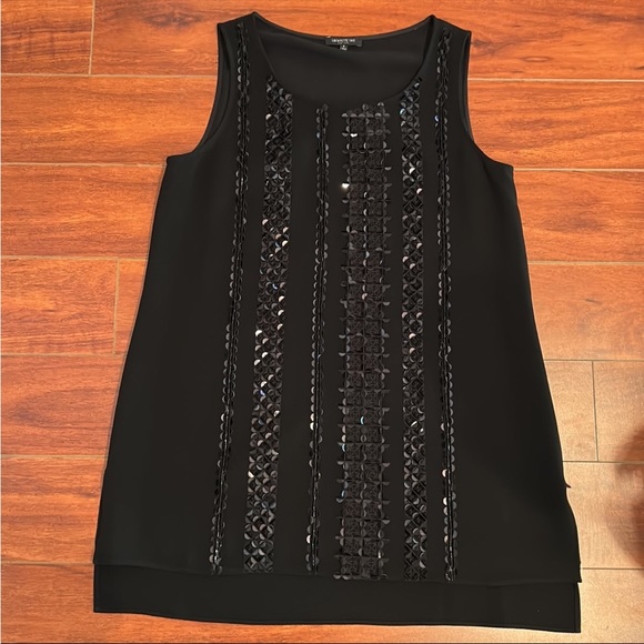 Lafayette New York 148 Black Sequin Embellished Sleeveless High Low Hem Blouse - Picture 10 of 10